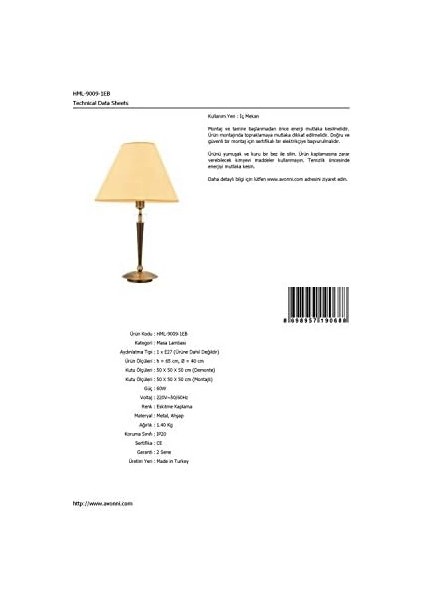 9009 Masa Lambası, Metal Ahşap, Eskitme modelleri