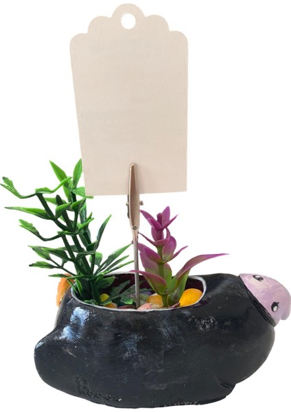 Timsah Ağızlı Not-Fotoğraf Tutuculu Yapay Çiçekli Biblo