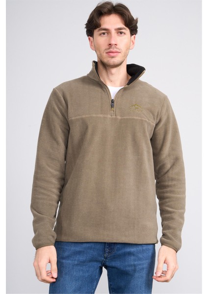 Çetinkaya Mentality 4491 Erkek Dik Yaka Yarım Fermuarlı Polar Sweatshirt Haki