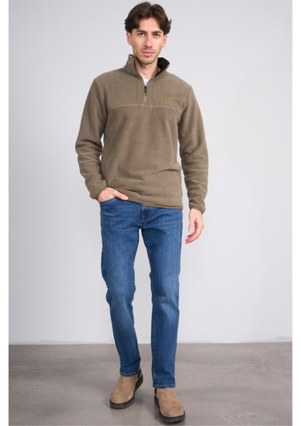 Çetinkaya Mentality 4491 Erkek Dik Yaka Yarım Fermuarlı Polar Sweatshirt Haki modelleri