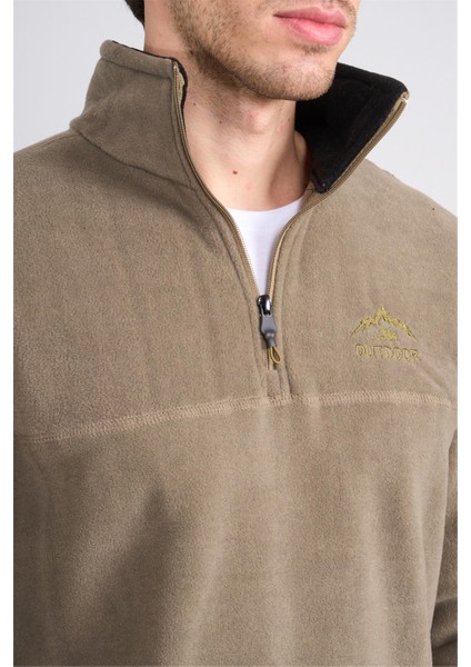 Çetinkaya Mentality 4491 Erkek Dik Yaka Yarım Fermuarlı Polar Sweatshirt Haki fırsatları