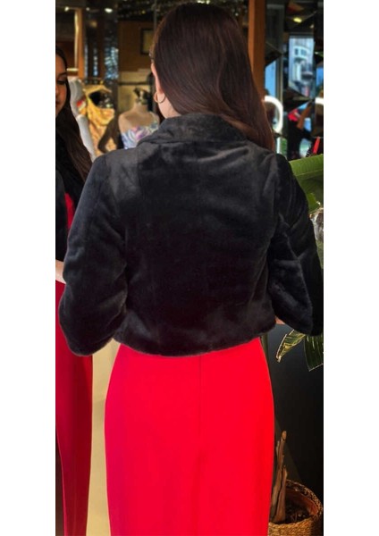 Siyah Uzun Kollu Tay Tüyü Bolero 7668-01 modelleri