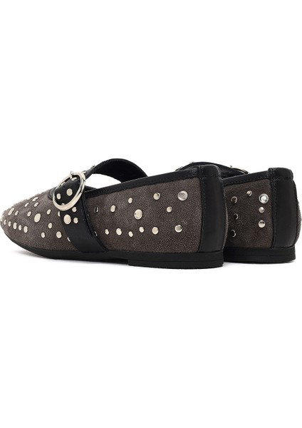 Kadın Antrasit Tokalı Süet Deri Babet 25AFD270810