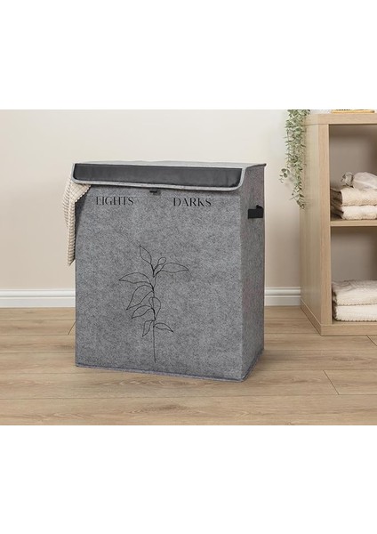 Kirli Çamaşır Sepeti Büyük Küçük Seçenekli Katlanır Sepet Banyo Selesi Çok Amaçlı Keçe Kutu Oyuncak Sepeti (2 Bölmeli: 60X53X33CM)