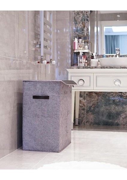 Kirli Çamaşır Sepeti Büyük Küçük Seçenekli Katlanır Sepet Banyo Selesi Çok Amaçlı Keçe Kutu Oyuncak Sepeti (2 Bölmeli: 60X53X33CM) modelleri