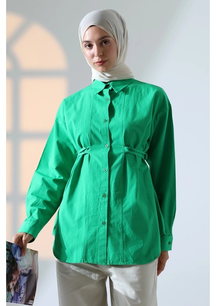 Kadın 100% Pamuk Poplin Kumaş Yeşil Tesettür Gömlek