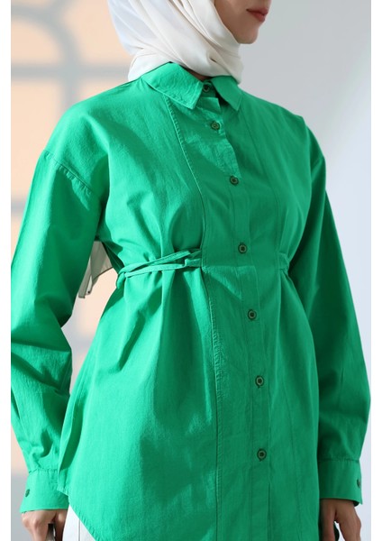 Kadın 100% Pamuk Poplin Kumaş Yeşil Tesettür Gömlek modelleri