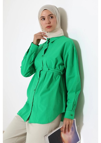 Kadın 100% Pamuk Poplin Kumaş Yeşil Tesettür Gömlek indirimleri