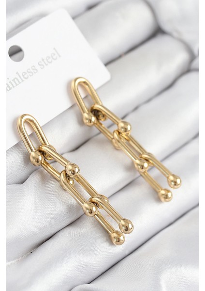 Bfs 316L Çelik Sallantılı Tifany Model Gold Renk Kadın Küpe