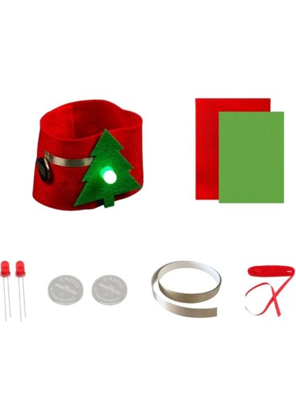 Yılbaşı Noel Ağacı Bileziği Keçe Kağıtan Devre Kiti - Kumaş Iletken Bant ,CR2032 Pil ,5mm LED