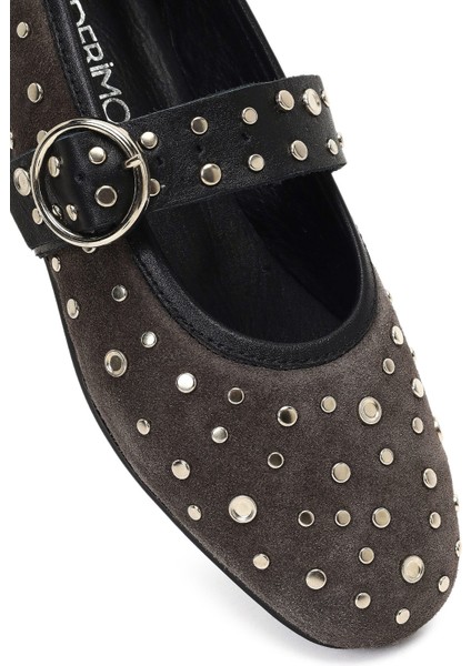 Kadın Antrasit Tokalı Süet Deri Babet 25AFD270810