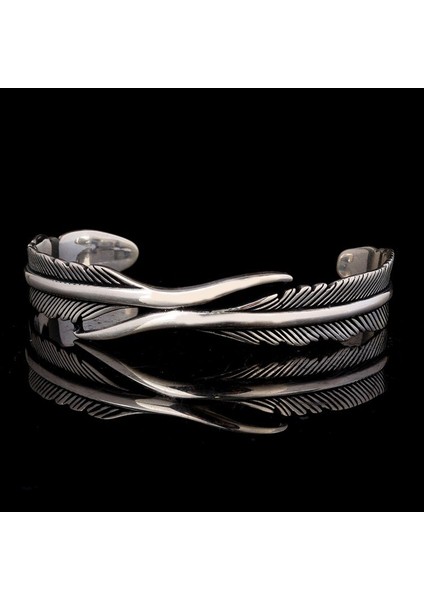 Kartal Tüyü Motifli Erkek Kelepçe Bileklik 925 Ayar Gümüş