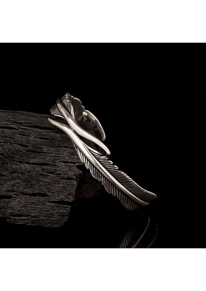 Kartal Tüyü Motifli Erkek Kelepçe Bileklik 925 Ayar Gümüş fiyatları