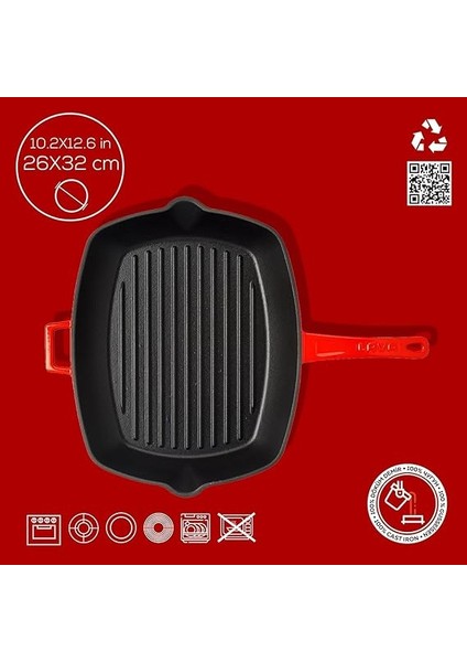 Metal Döküm Izgara Tava, Metal Saplı, 26X32 Cm, Siyah indirimleri