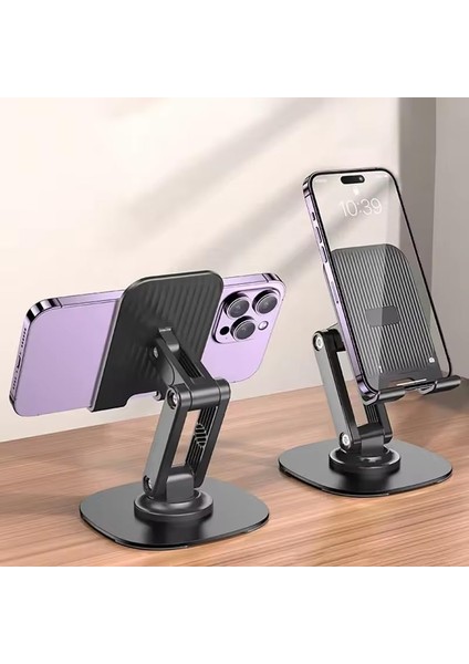 Katlanabilir Stant Model Abs + Silikon Materyal Tablet Akıllı Telefon Standı Masaüstü Stand Katlanabilir Cep Telefonu Telefon Tutucu S118 (Siyah)