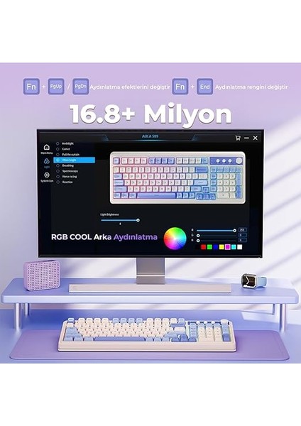 S99 Retro Rgb Gaming 3 Modlu Bluetooth/2.4ghz/usb-C Kablosuz Makrolu Türkçe Q Klavye Mavi fırsatları