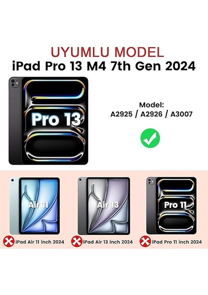 iPad Pro 13 Inç M4 2024 7. Nesil Için Kılıf (Model: A2925, A2926, A3007) Tam Koruma Darbe Emici, 360° Dönebilen Stand, Ayarlanabilir Omuz Askısı, Kalem Tutucu, Siyah modelleri