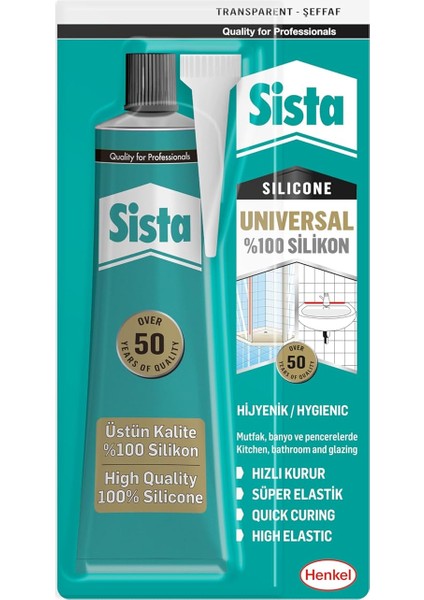 Universal Silikon, Üstün KALITE%100 Şeffaf Silikon, Mutfak, Banyo ve Pencereler Için Hızlı Kuruyan Dolgu Macunu, Sararma ve Küflenme Yapmaz, 50 gr Tüp