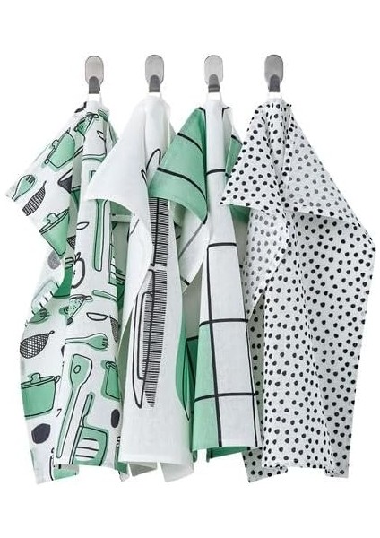 Bezi Ikea Beyaz-Yeşil Pamuk 45X60 cm 4ADET Mutfak Havlusu