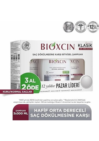 Kuru & Normal Saçlar Için Saç Dökülmesine Karşı Bitkisel Şampuan 3'lü Paket (3 x 300 Ml) fiyatları