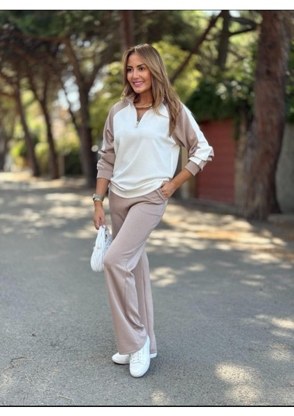 Şans Life Kadın Reglan Kol Dik Yaka Renk Bloklu Pantolonlu Ikili Takım fırsatları