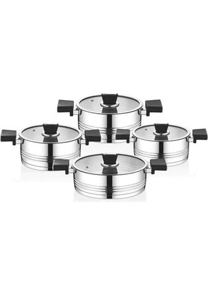 1129 Silindir Paslanmaz Çelik Tencere Seti - Cam Kapaklı Tencere Takımı - 8 Parça fiyatları