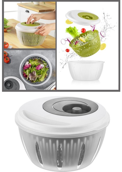 Pratik Salata ve Sebze Kurutucu 4,5 Litre, Meyve Sebze Marul Yeşillik Yıkama Kurutma Kabı Füme