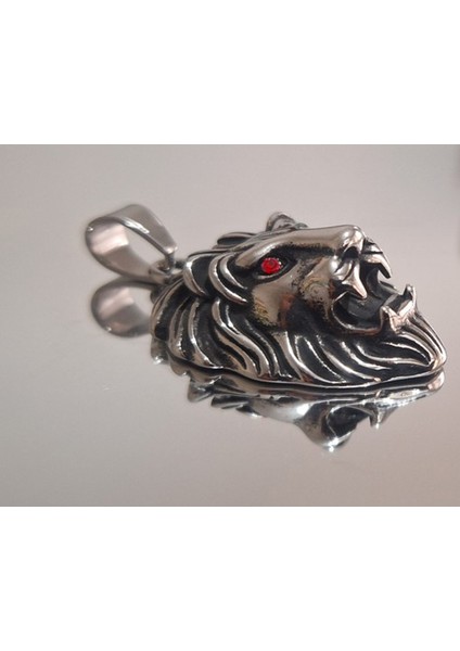 Kırmızı Zirkon Göz Detaylı, Güç ve Cesaret Sembolü Erkek Aslan Başlı Çelik Kolye /kral Aslan Kolye