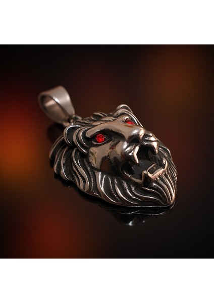 Kırmızı Zirkon Göz Detaylı, Güç ve Cesaret Sembolü Erkek Aslan Başlı Çelik Kolye /kral Aslan Kolye fiyatları