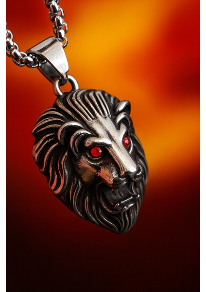 Kırmızı Zirkon Göz Detaylı, Güç ve Cesaret Sembolü Erkek Aslan Başlı Çelik Kolye /kral Aslan Kolye fırsatları