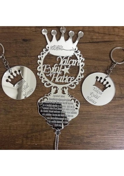 Kişiye Özel / 2 Anahtarlıklı / Ayet - El Kürsili Dikiz Aynası Süsü