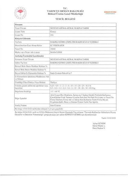 Max Cuper 250 cc (Bakırlı Gübre Çözeltisi - Sistemik Bakır) modelleri