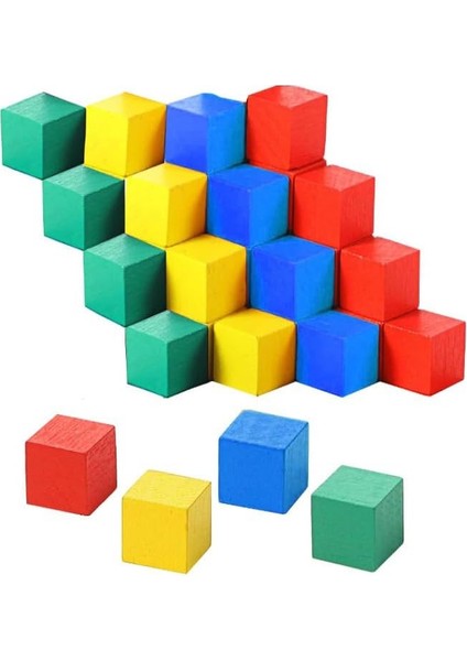 Ahşap Küp Bloklar 3x3 cm 16 Adet Ahşap Renkli Kare Blok Eğitici Geliştirici Oyuncak Küp Matematik Birim Küpleri