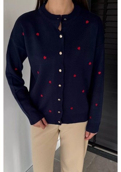 Kadın Kalp Nakışlı Triko Hırka (S-M-L Uyumludur) P-00018885 fiyatları