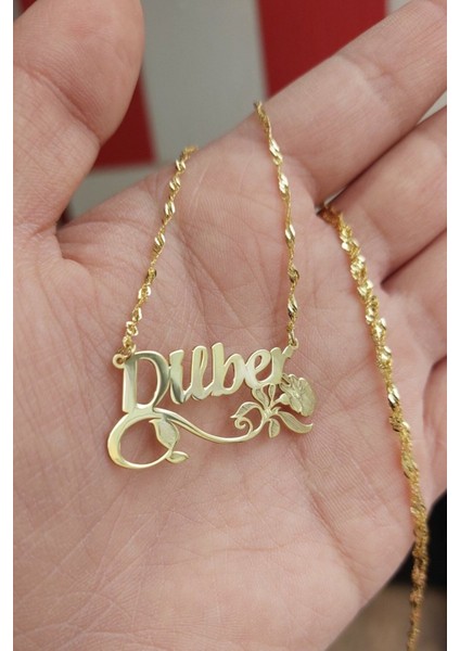 925 Ayar Gümüş 24 Ayar Altın Kaplama Isimli Karanfil Figürlü Kolye