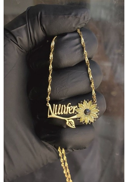 925 Ayar Gümüş 24 Ayar Altın Kaplama Isimli Çiçek Kolye