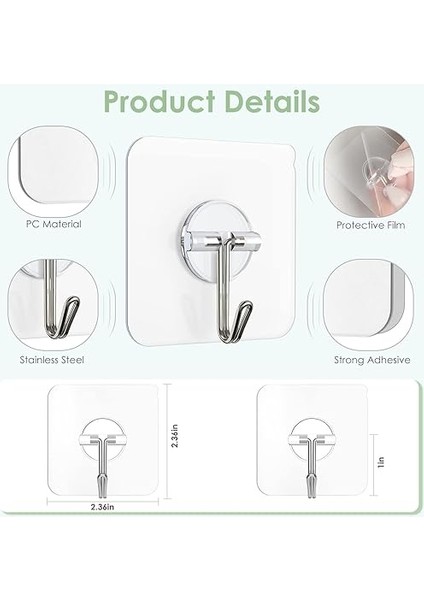 10 Adet Şeffaf Duvar Askısı Iz Bırakmayan Güçlü Yapışkanlı Kapı Arkası Banyo Mutfak Düzenleyici Metal Kanca Askılık fırsatları