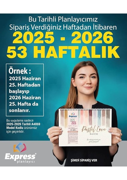 Planlayıcı 2025-2026 Takvim A4 Ebat 53 Haftalık Planlayıcı Pastel Love