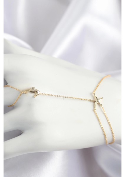 Bfs Pirinç Zirkon Taşlı Deniz Atı ve Yıldız Model Gold Renk Şahmeran