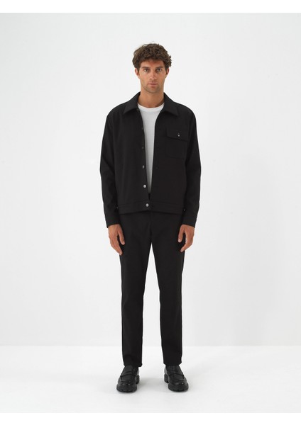 Erkek Siyah Pamuk Dokulu Regular Fit Ceket