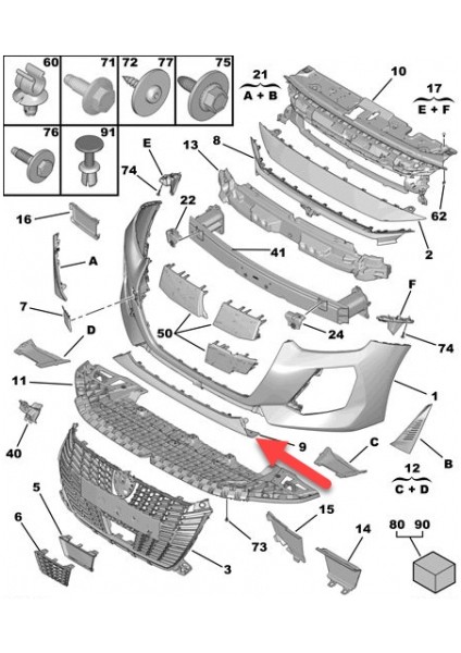 Peugeot 208 2024-2025 Ön Tampon Alt Orta Parça Sıyah (Tw) Oem No (98557770XT)