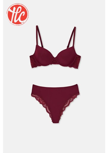 1150 Kadın Düz Cup Dantel Detaylı Kulaklı Sütyen Takım