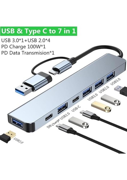 Gn-33 Multiport Type C ve USB Girişli 7 In 1 Adaptör Hub Çoğaltıcı Tamamı Alüminyum Kasa fırsatları