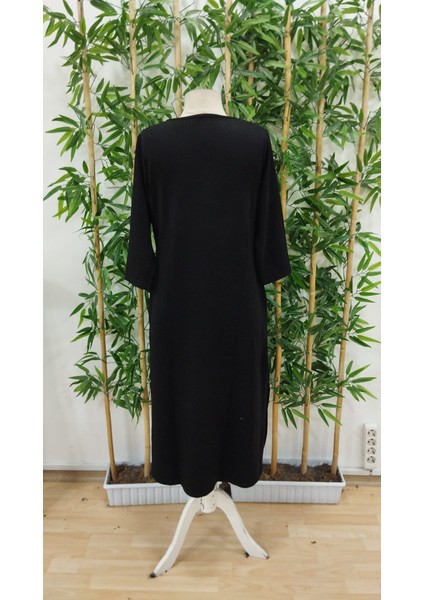 Kadın Uzun Kollu V Şerit Yakalı Viskon Iki Iplik Elbise