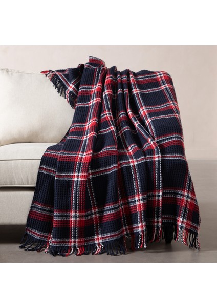 Oxford Kareli Diz Üstü Battaniye Lacivert 130X170