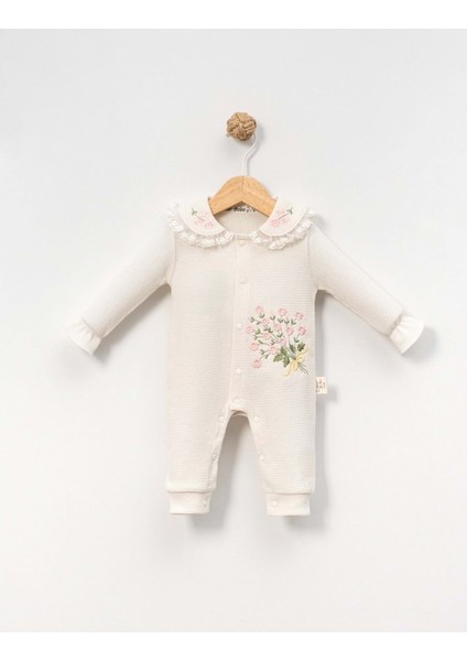Çakar Bebe 3-12 Aylık Çıtır Nakışlı Tulum -8027140 - Krem