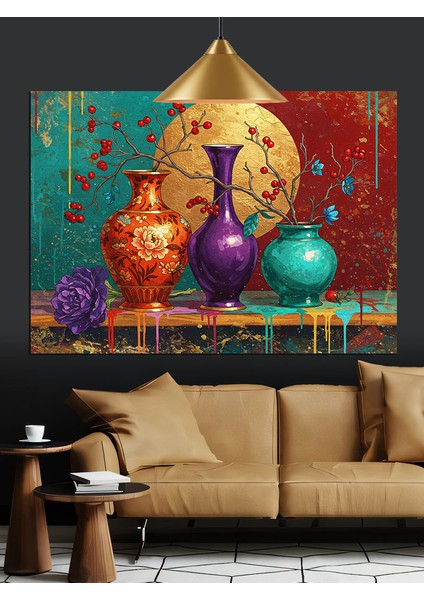 Geleneksel Cam Vazo Natürmort Dekoratif Kanvas - Mdf Ahşap Tablo fiyatları