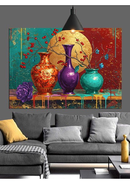 Geleneksel Cam Vazo Natürmort Dekoratif Kanvas - Mdf Ahşap Tablo modelleri