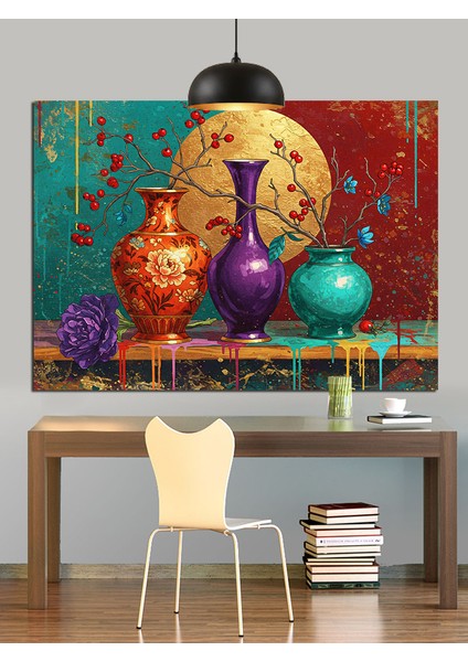 Geleneksel Cam Vazo Natürmort Dekoratif Kanvas - Mdf Ahşap Tablo indirimleri