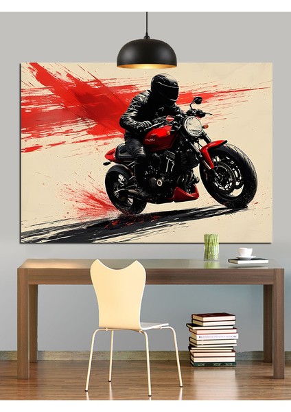 Kırmızı Motorlu Motorsikletli Adam Dekoratif Kanvas - Mdf Ahşap Tablo modelleri